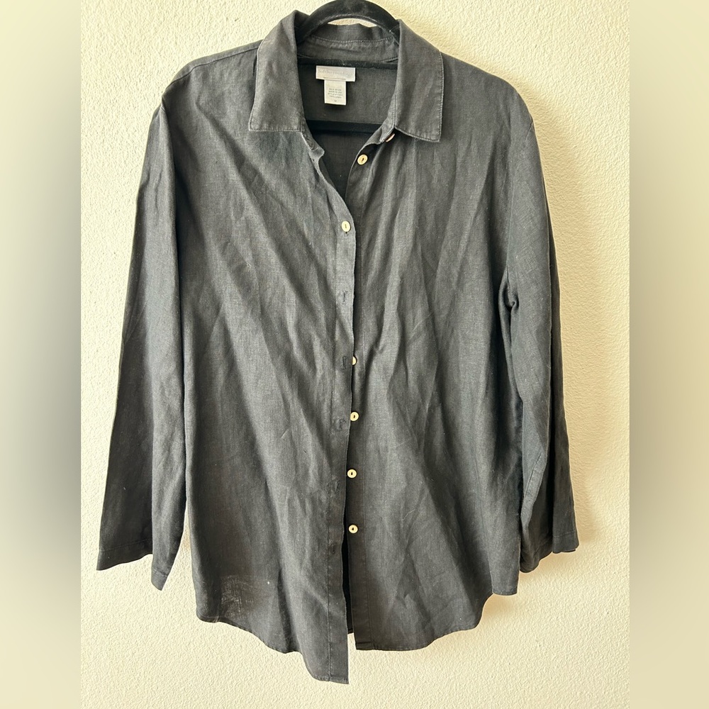Soft Surroundings 100% Linen Button Up Black Long Sleeve Medium Oversized
